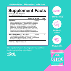 Obvi Detox bottle side view with label highlighting usage.