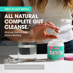 Obvi Detox dosage card illustrating three capsules per day.