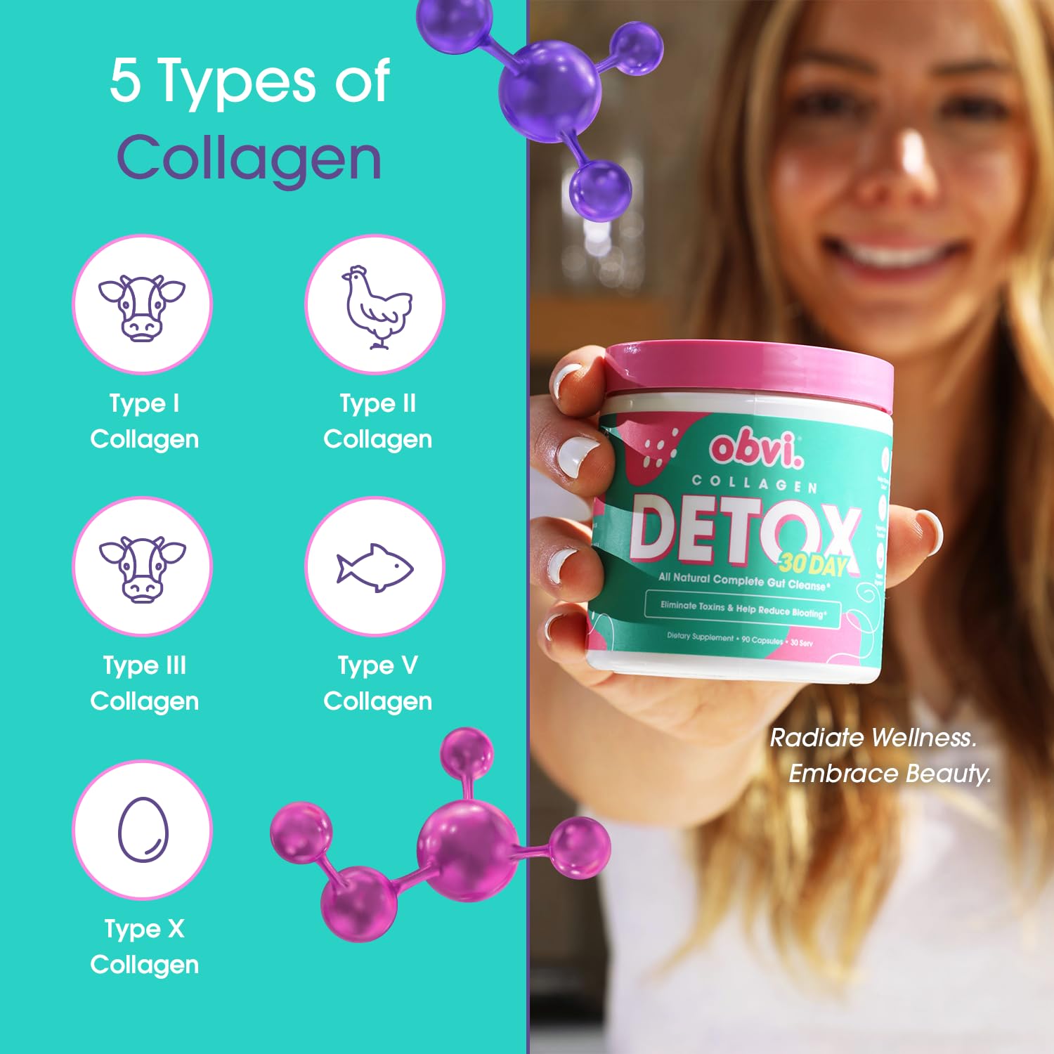 Obvi Detox packaging box highlighting bottle and serving information.