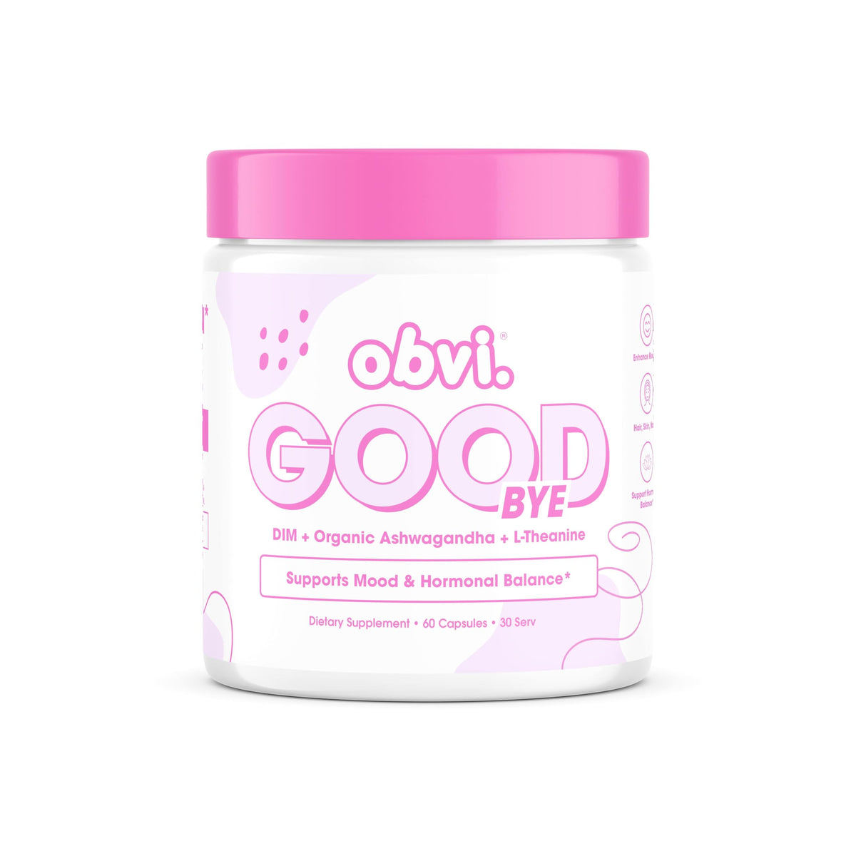 Obvi Goodbye bottle close-up showing a calm daily wellness routine