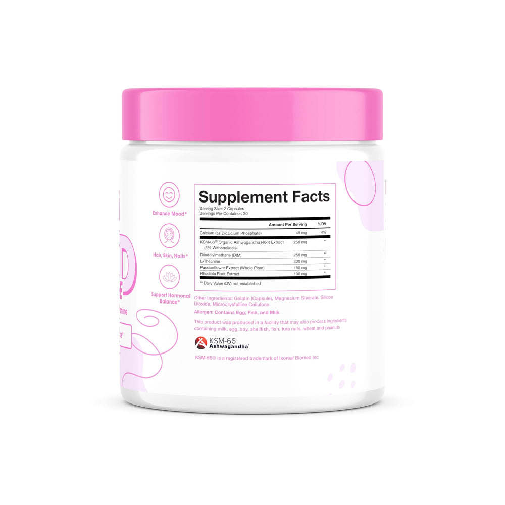 Obvi Goodbye bottle label highlights clean, convenient daily support for stress and balance