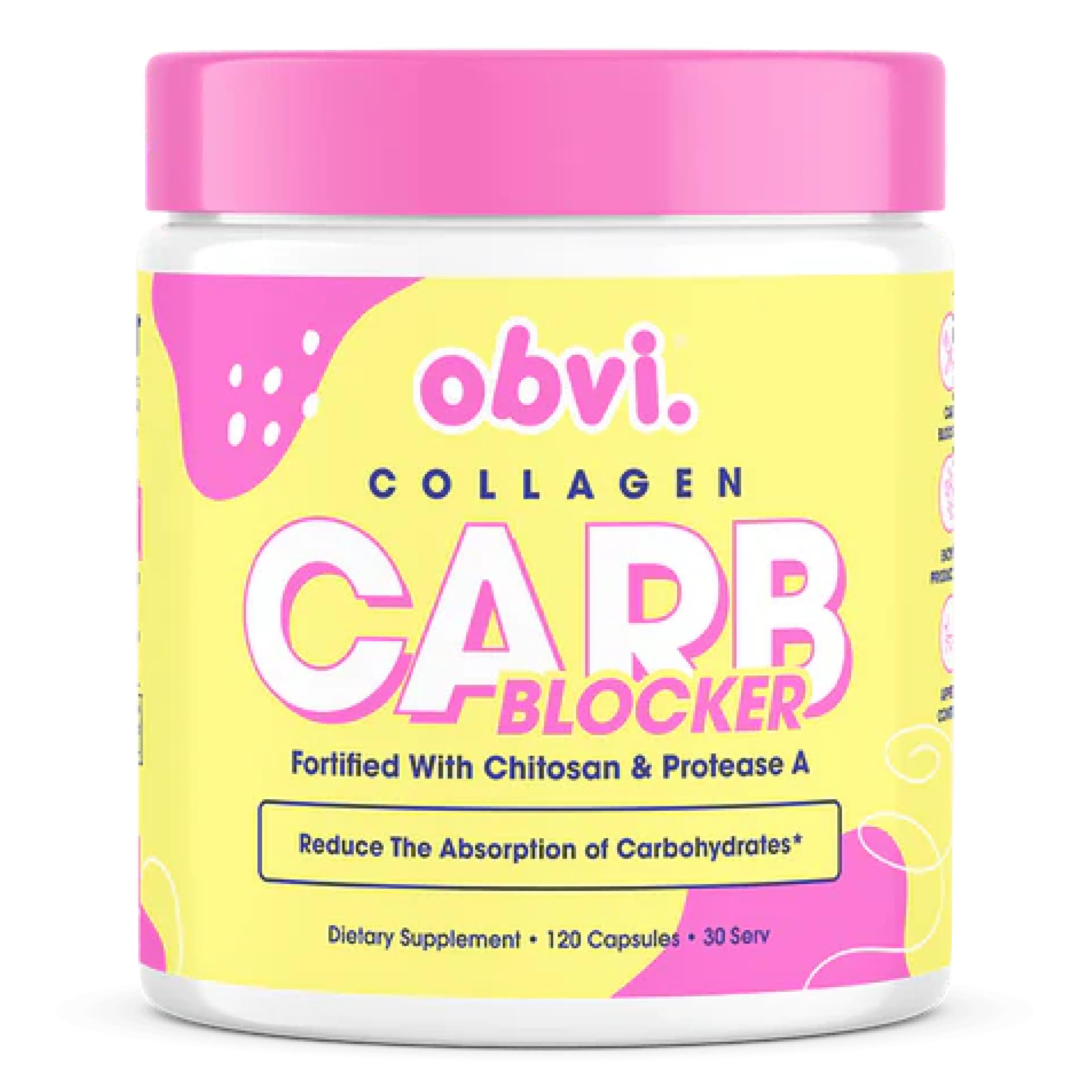 Obvi Guilt-Free Carb Blocker bottle on a kitchen counter for daily wellness support.
