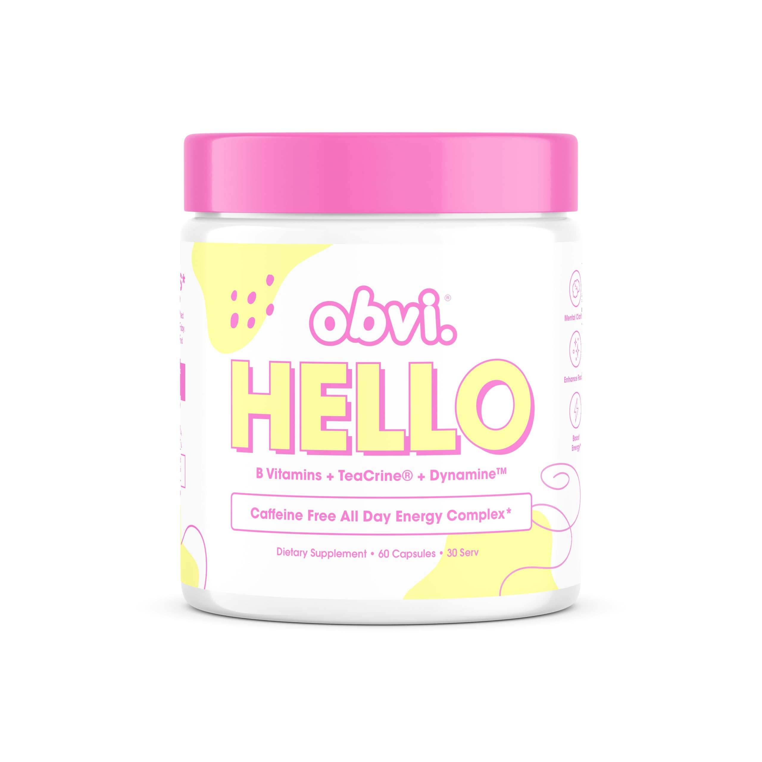 Obvi Hello bottle front highlighting daily vitality support
