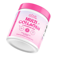 Obvi Multi Collagen bottle with hyaluronic acid, convenient daily capsules for skin support.