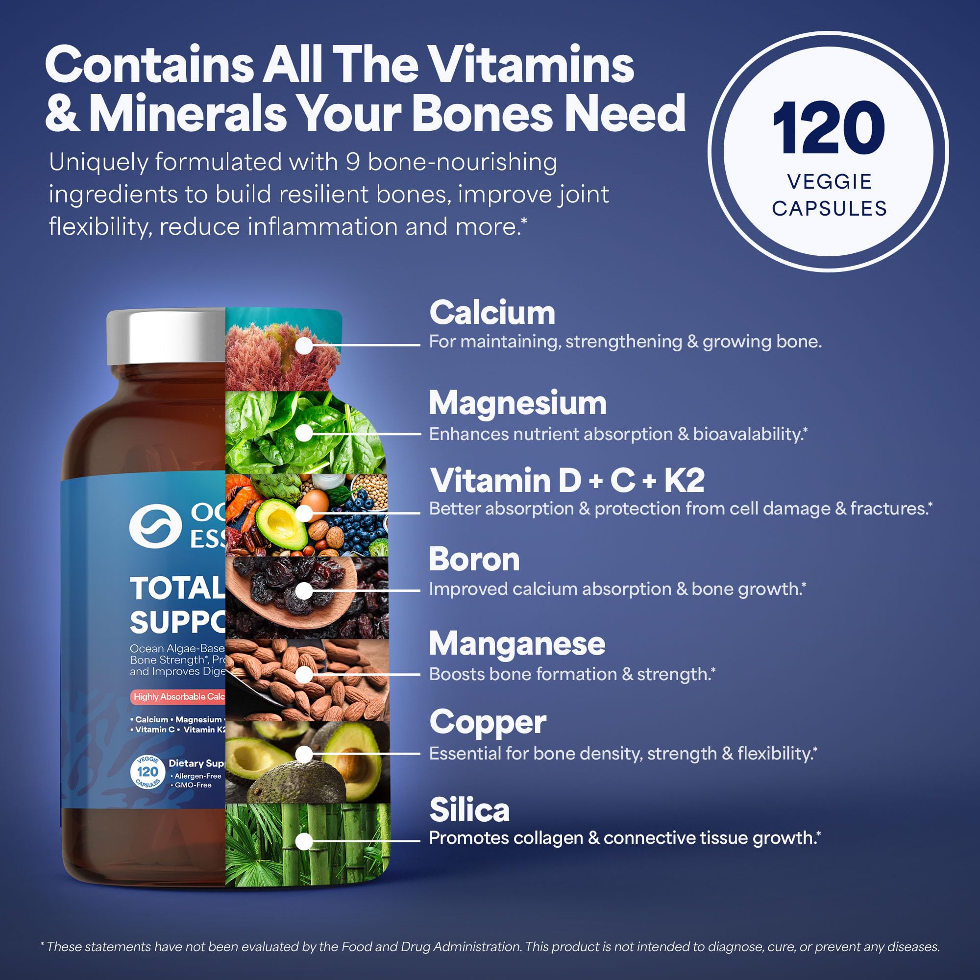 Ocean Essence Total Bone Support capsules ready for daily use.