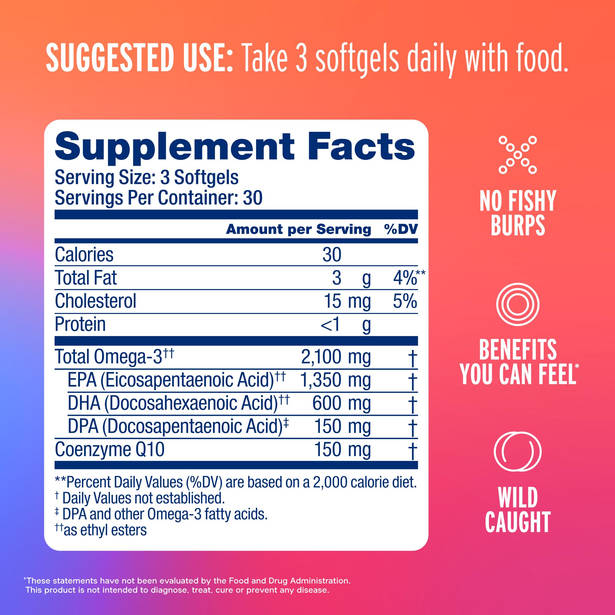 Oceanblue Omega-3 2100 capsules close-up of orange-flavored softgels