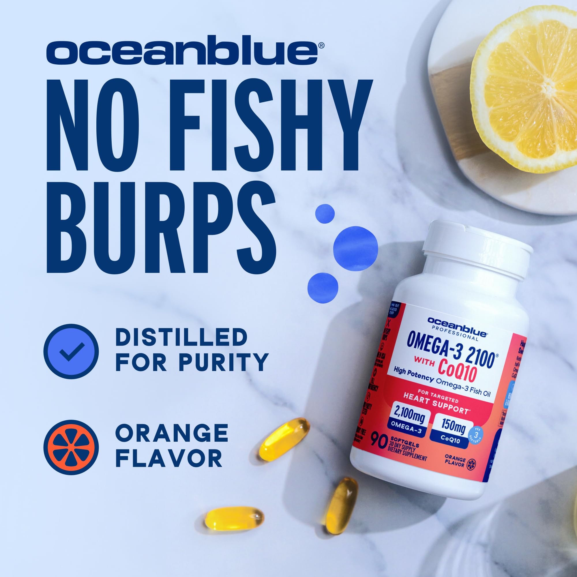 Oceanblue Omega-3 2100 vitamin D3 label indicating 50 mcg per serving