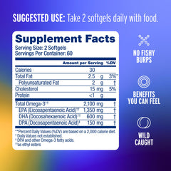 Oceanblue Omega-3 2100mg softgels closeup with natural orange flavor