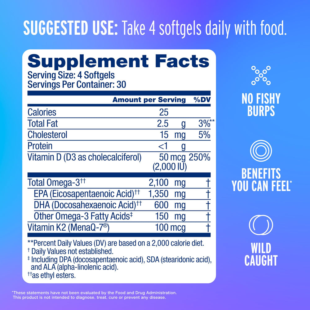Oceanblue Omega-3 capsules close-up, easy-to-swallow softgels for everyday wellness