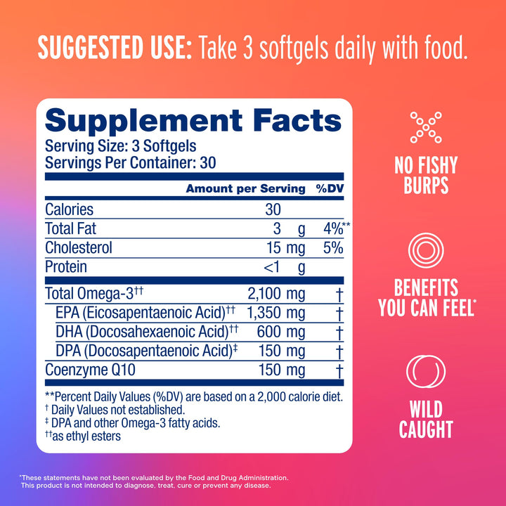 Oceanblue Omega3 2100 orange softgels presented for easy daily wellness.