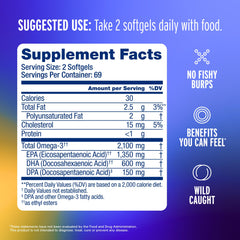 Oceanblue Omega-3 2100mg bottle label emphasizes EPA, DHA, and DPA.
