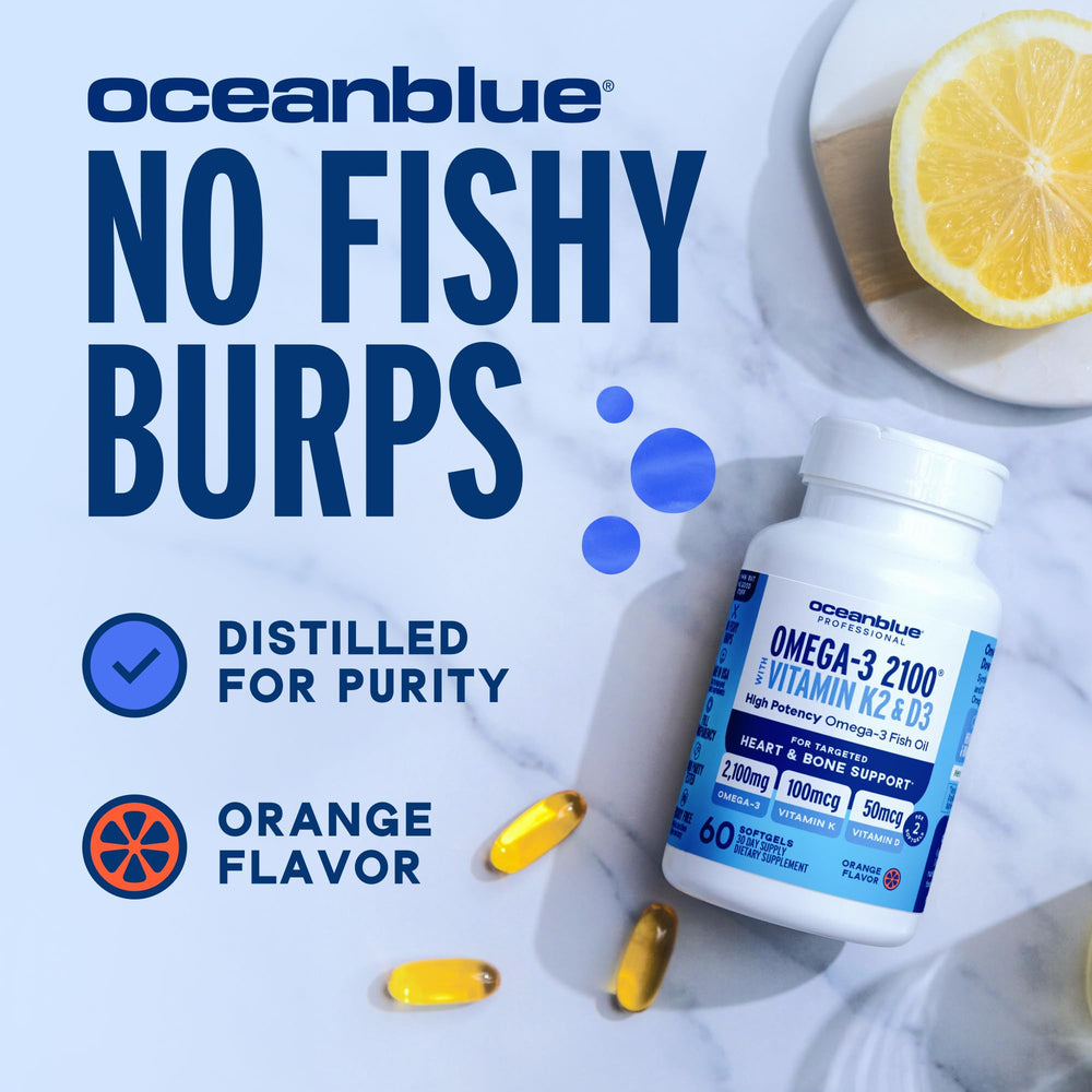 Oceanblue vitamin D3 and K2 bottle highlighting bone and immune health potential