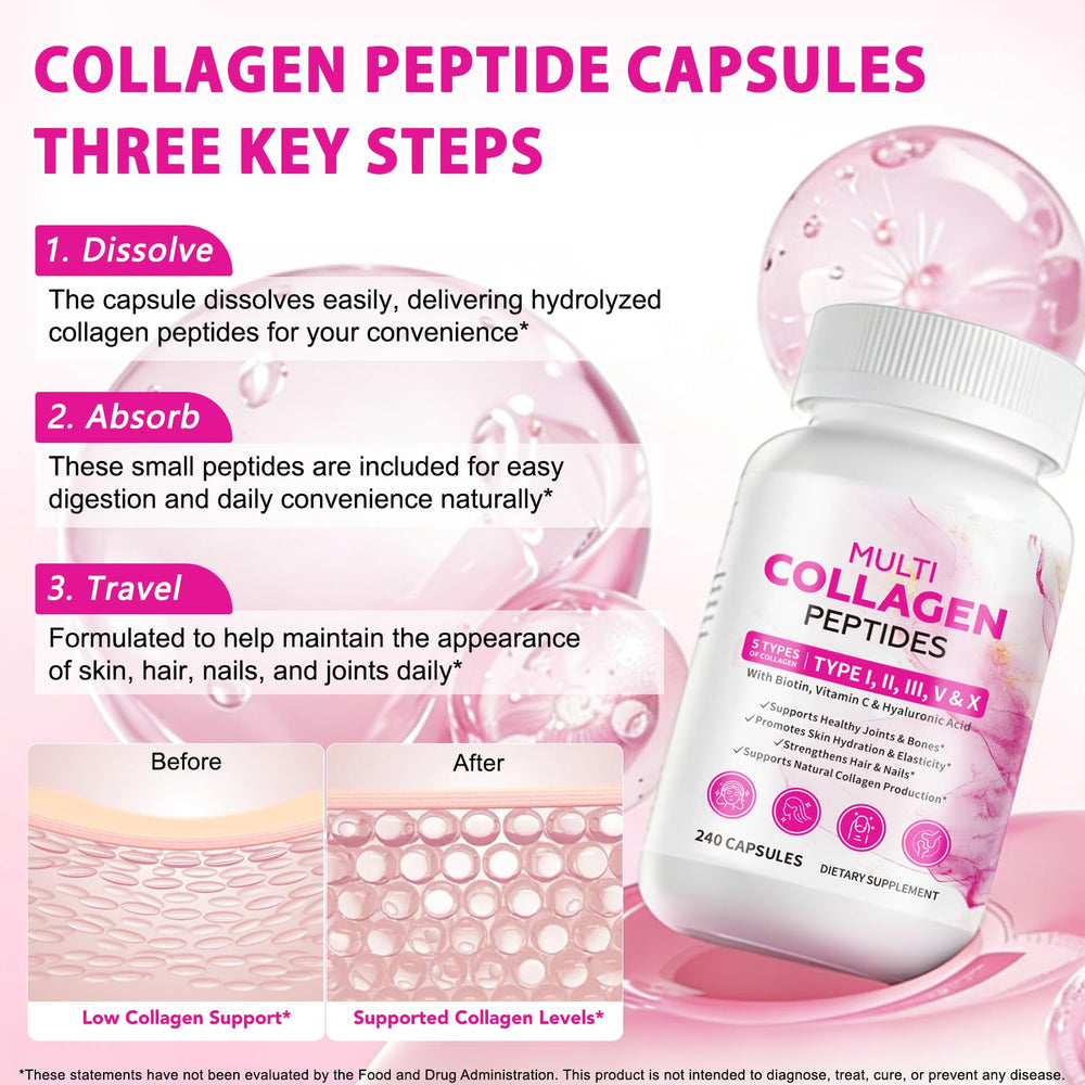Ocnisdns Multi-Collagen capsules poured for easy daily supplementation