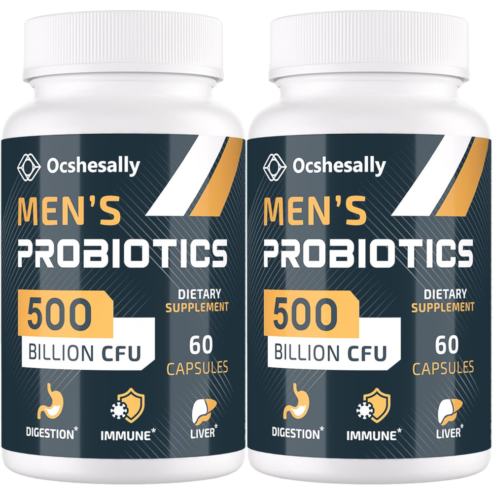 Ocshesally Probiotics for Men bottle front for convenient daily gut support.