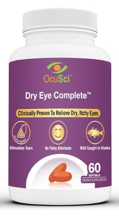 OcuSci Dry Eye Complete bottle front view, a one-month supply for daily eye support.