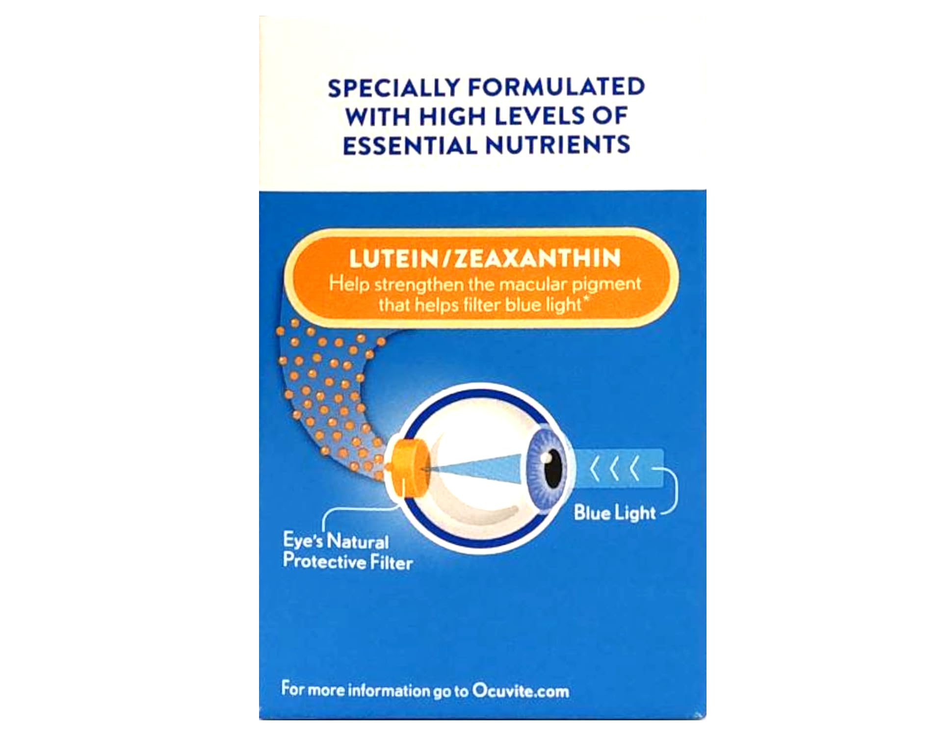 Ocuvite Blue Light label highlights lutein and zeaxanthin for pigment support
