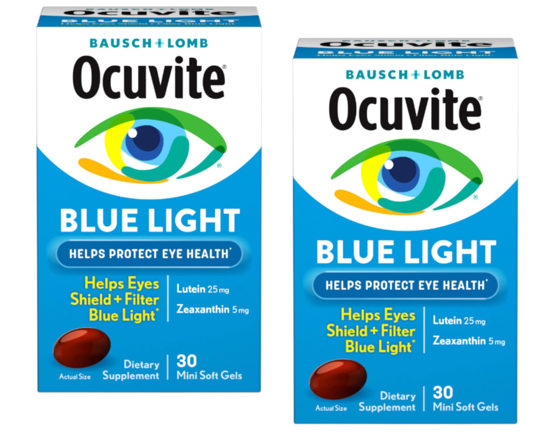 Two-bottle pack shown on a shelf offering long-term eye nutrient supply