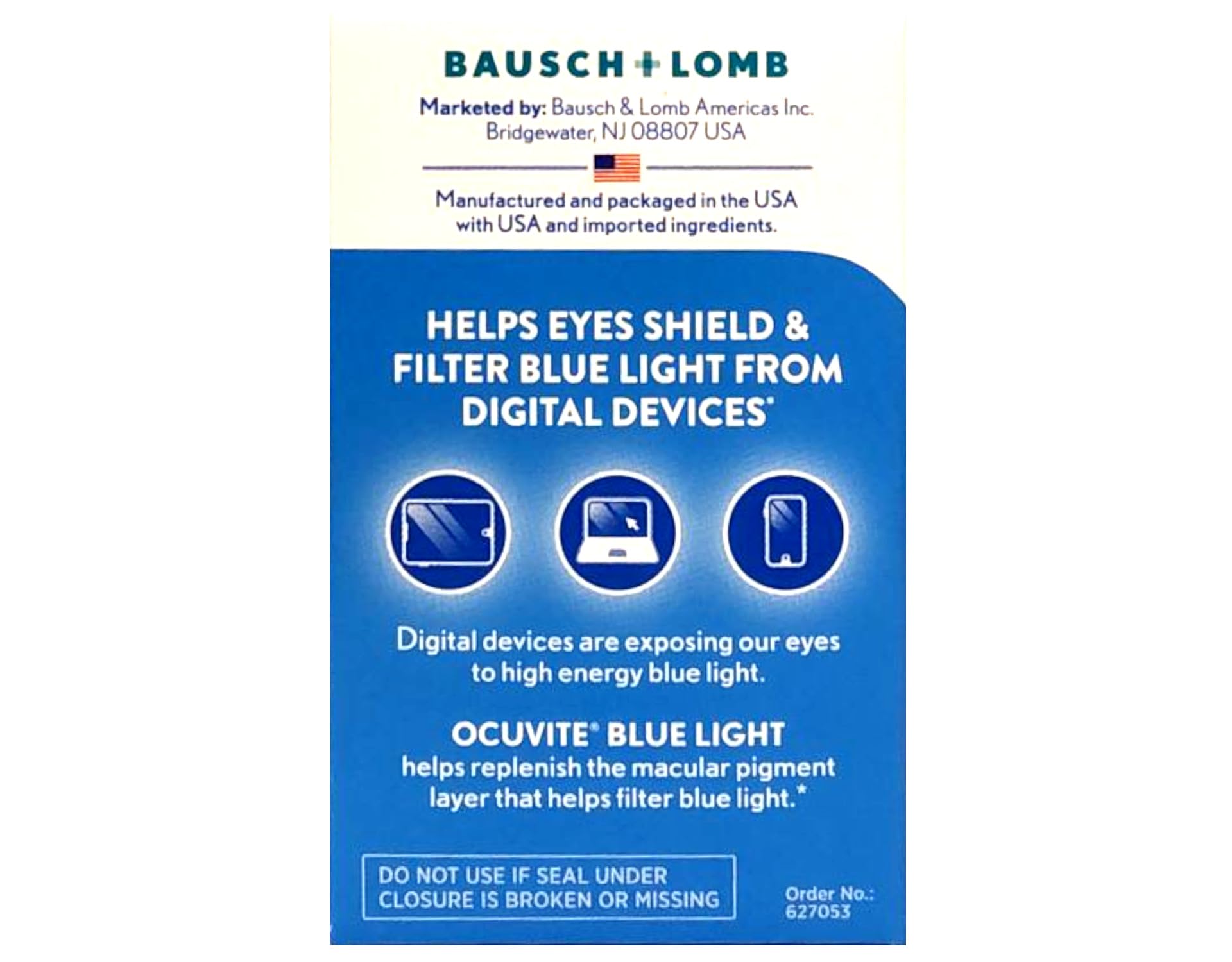 Softgels closeup from Ocuvite Blue Light product for easy daily intake