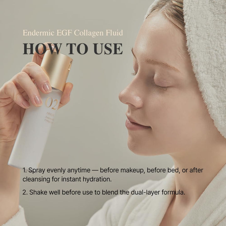 Mist spray action of ODEAR Endermic EGF Collagen Fluid for quick use.