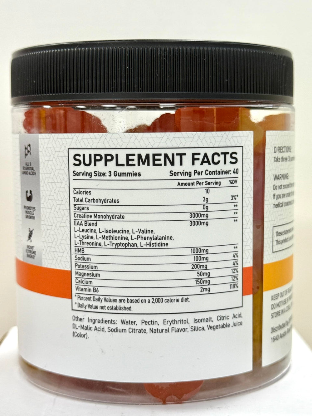 Sugar-free orange-lemon flavor profile of OFFPTE EAA Gummies.