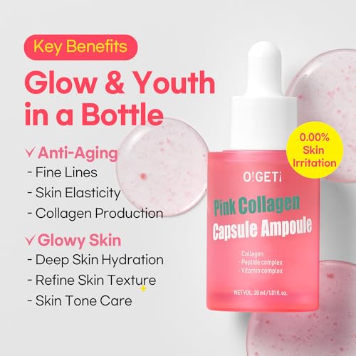 O!GETi Pink Collagen Ampoule packaging front signaling hypoallergenic safety
