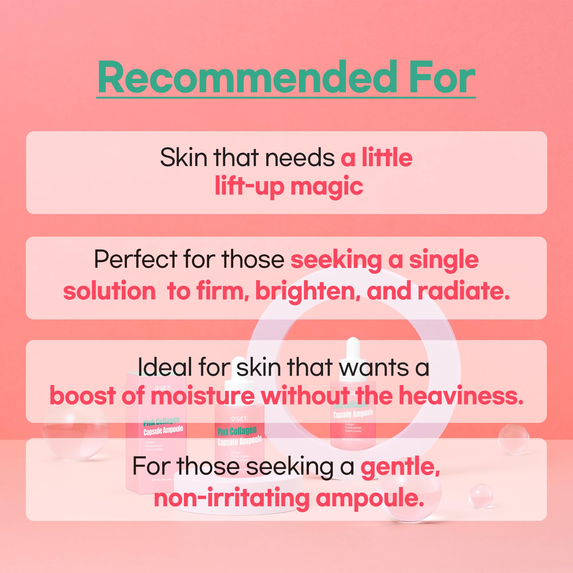 O!GETi Pink Collagen Ampoule triple collagen visual emphasizing synergy