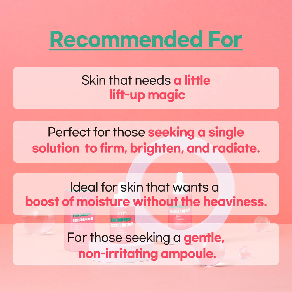 O!GETi Pink Collagen Ampoule triple collagen visual emphasizing synergy