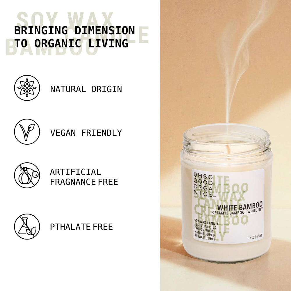 OH SO GOOD ORGANICS candle with white lily aroma for serene ambiance