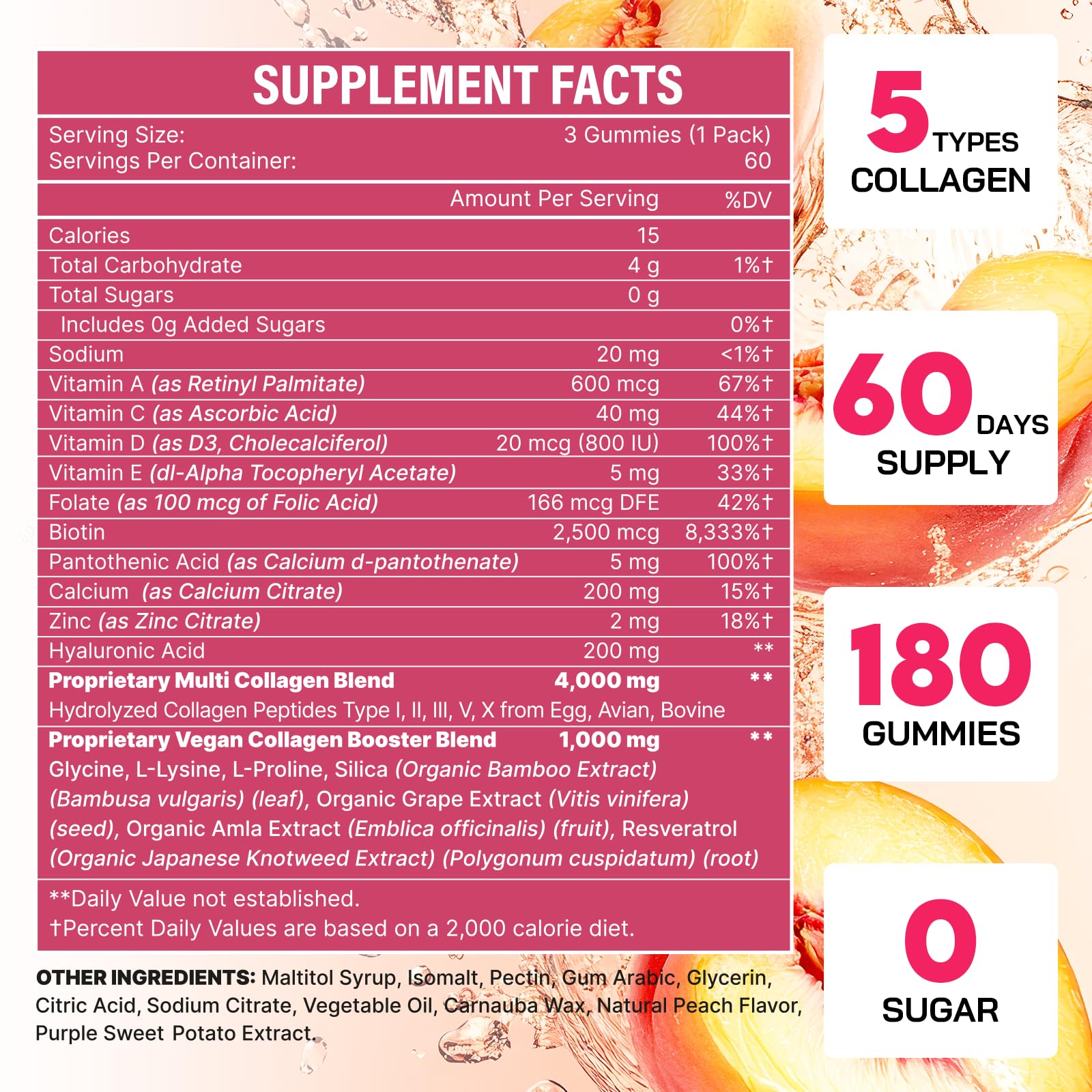 OHaboth collagen gummies close-up highlighting zero sugar and tasty flavor.
