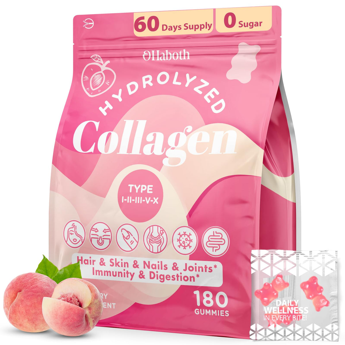 OHaboth collagen gummies bottle for daily skin and hair support.