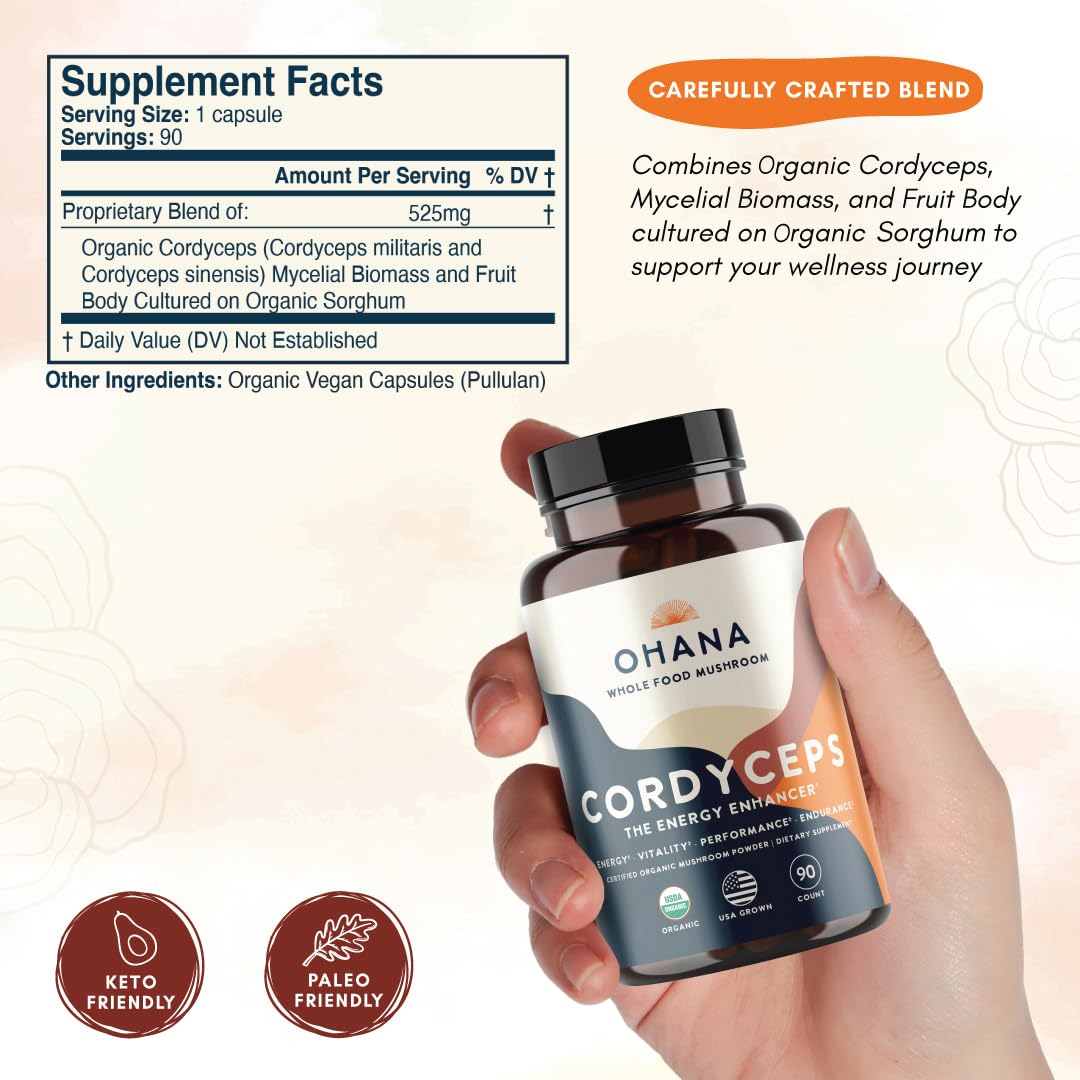 Ohana Cordyceps powder dispense, ideal for shakes and tea.