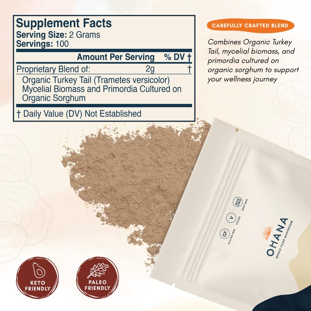Ohana Turkey Tail powder texture close-up, smooth and versatile for drinks