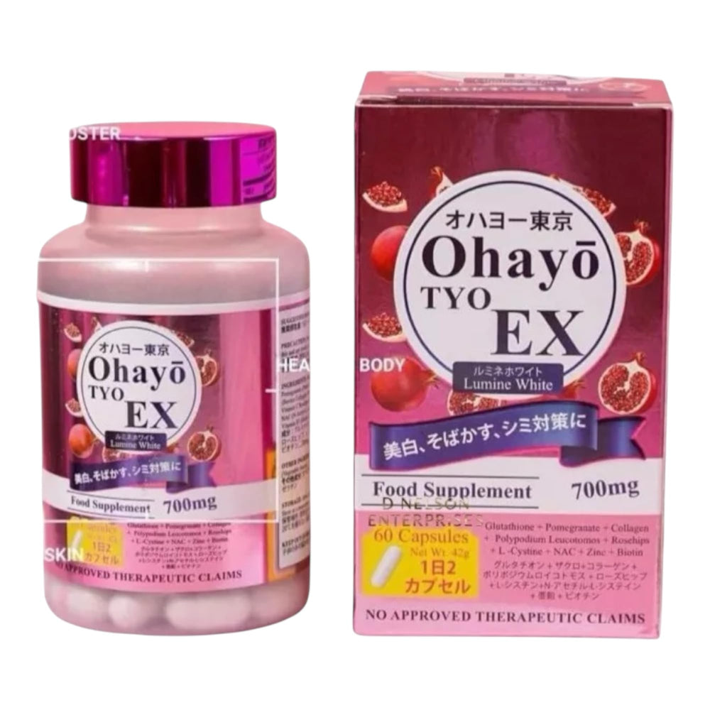 Ohayo Tokyo EX Lumine White bottle showing skin-brightening supplement for radiant complexion