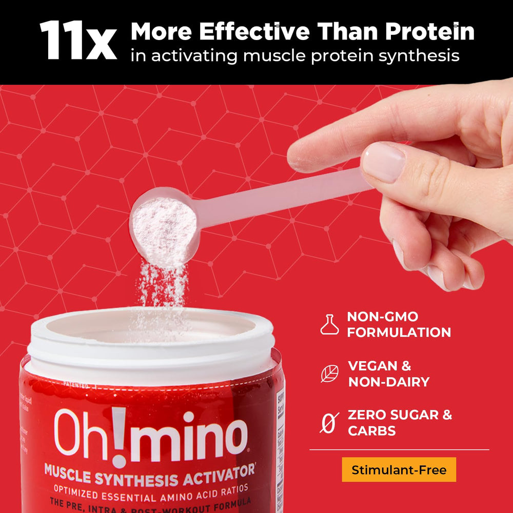 Oh!mino BCAAs + EAAs dissolved in water—refreshing hydration mid-workout