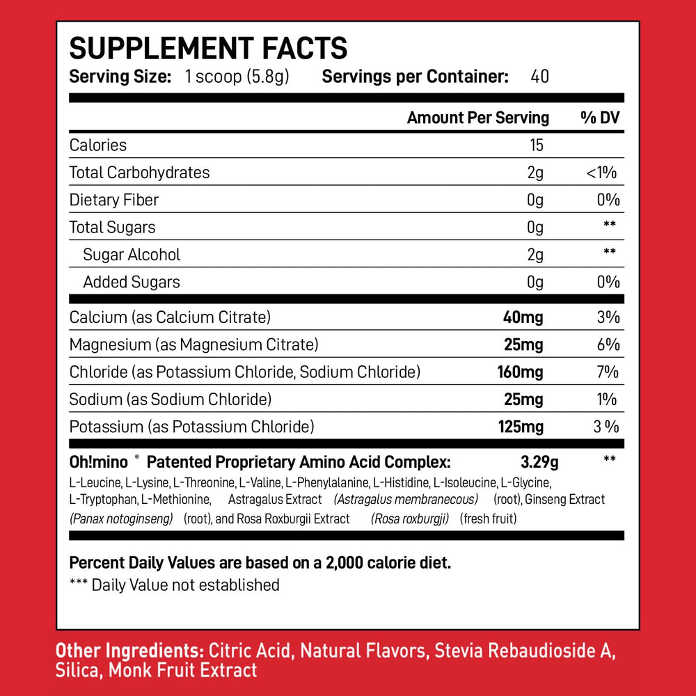 Oh!mino BCAAs + EAAs powder scoop for easy pre, intra, and post workout measurement
