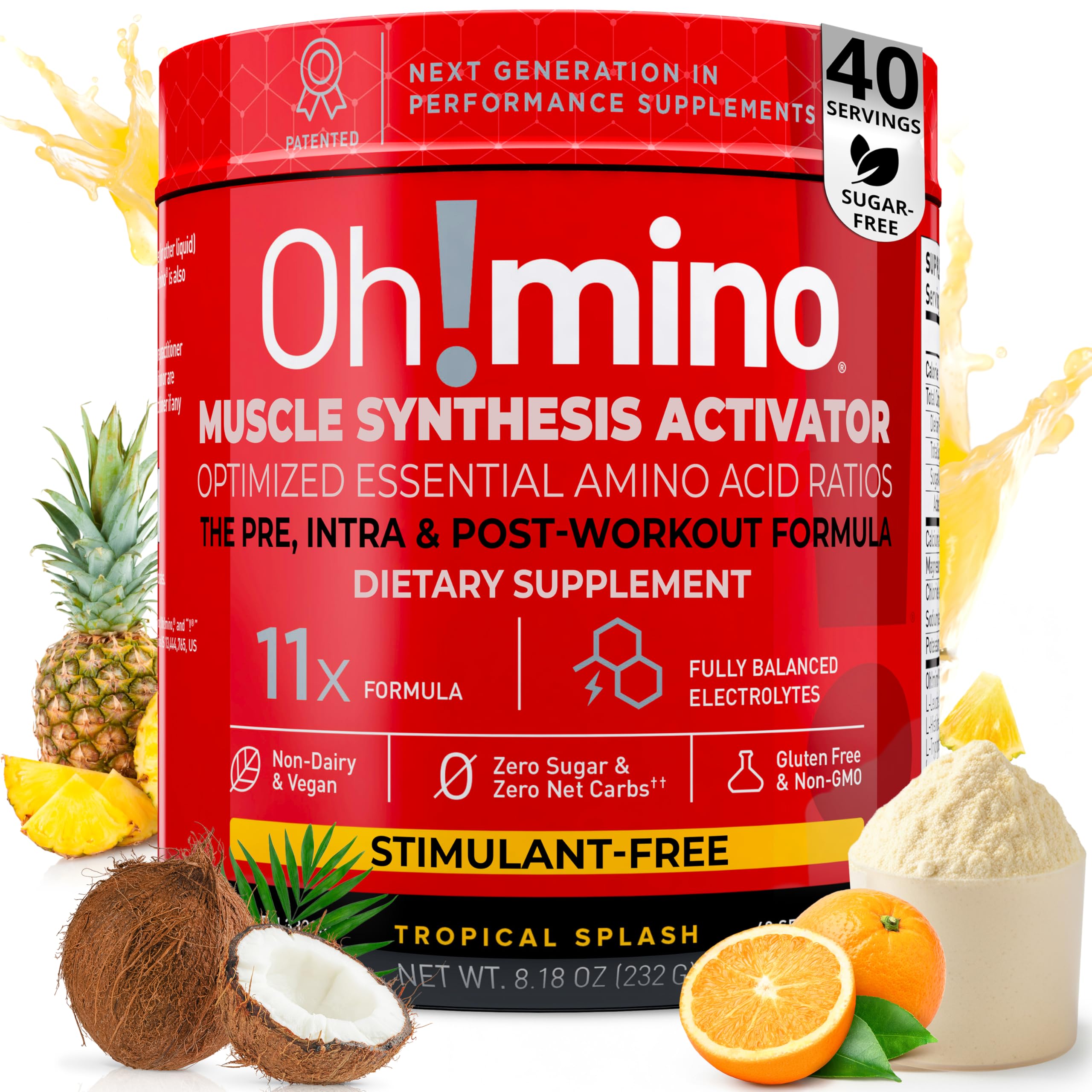 Oh!mino BCAAs + EAAs tropical bottle—sustained hydration during workouts