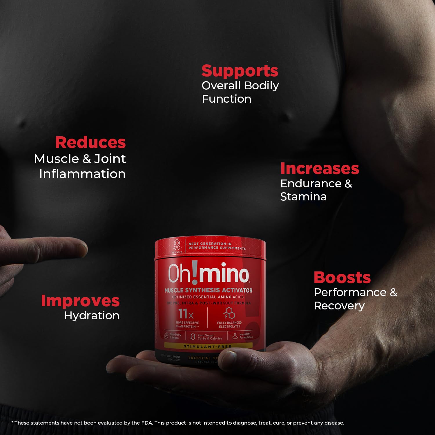 Oh!mino BCAAs + EAAs vegan non-GMO label—clean nutrition you can trust