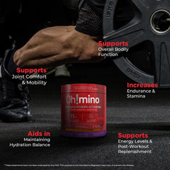 Ohmino Berry Blast label emphasizes vegan, gluten-free, zero-sugar nutrition for mindful athletes