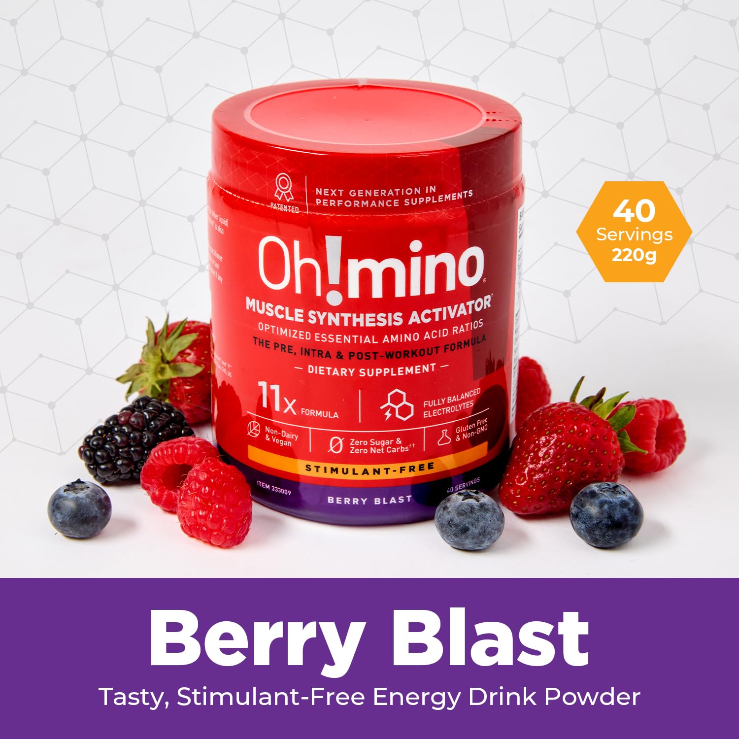 Ohmino Berry Blast packaging showcases clean, USA-made standards and third-party testing