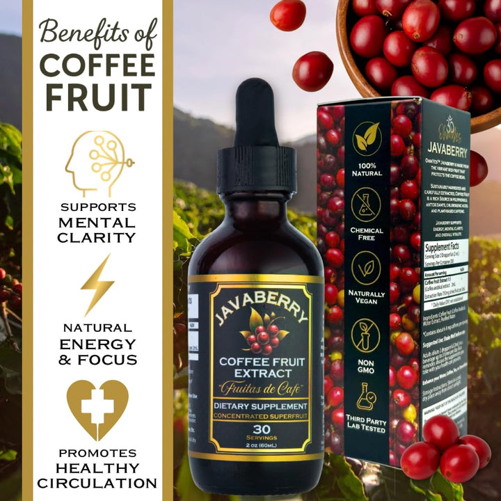 Dropper releasing Javaberry liquid drops for focused use.