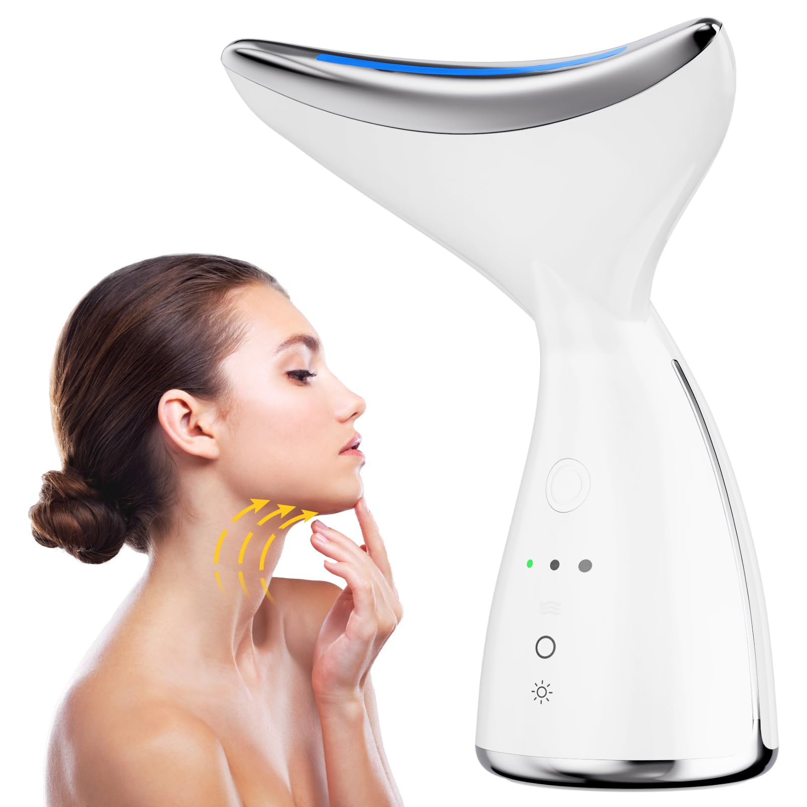 Okahila Face and Neck Massager front view with LED lights for at-home skincare