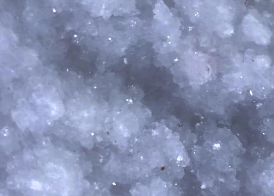 Okenite Druzy Crystal Cluster fiber-texture close-up reveals delicate crystals for energy work.