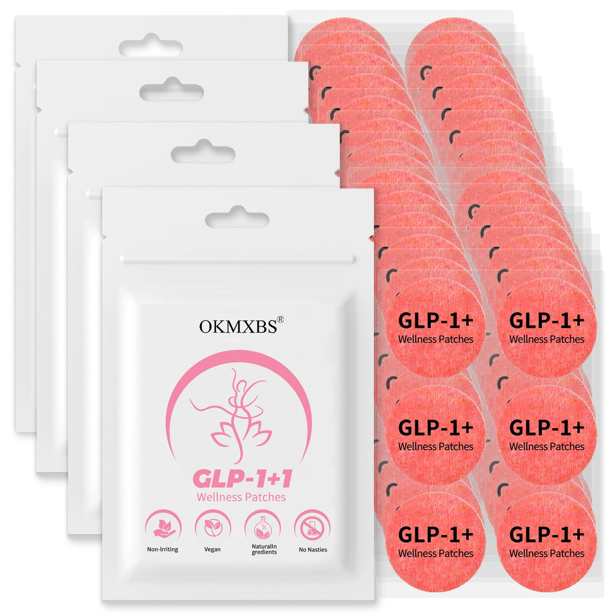 OKMXBS GLP-1 Patch packaging highlights a natural formula for daily use.