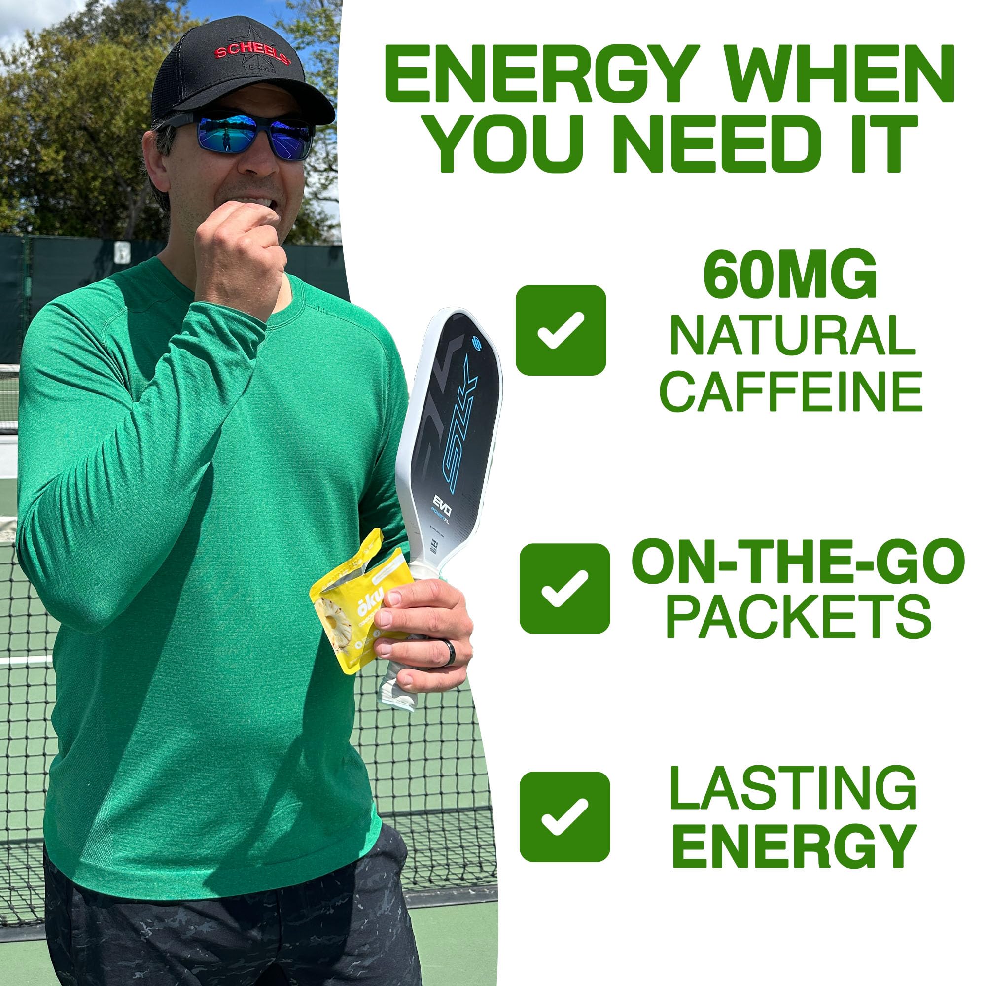 OKU energy gummies texture close-up showing clean energy