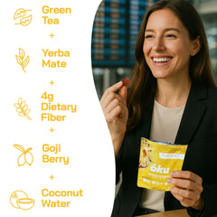 Packaging image of OKU pineapple gummies emphasizing vegan and non-GMO ingredients.