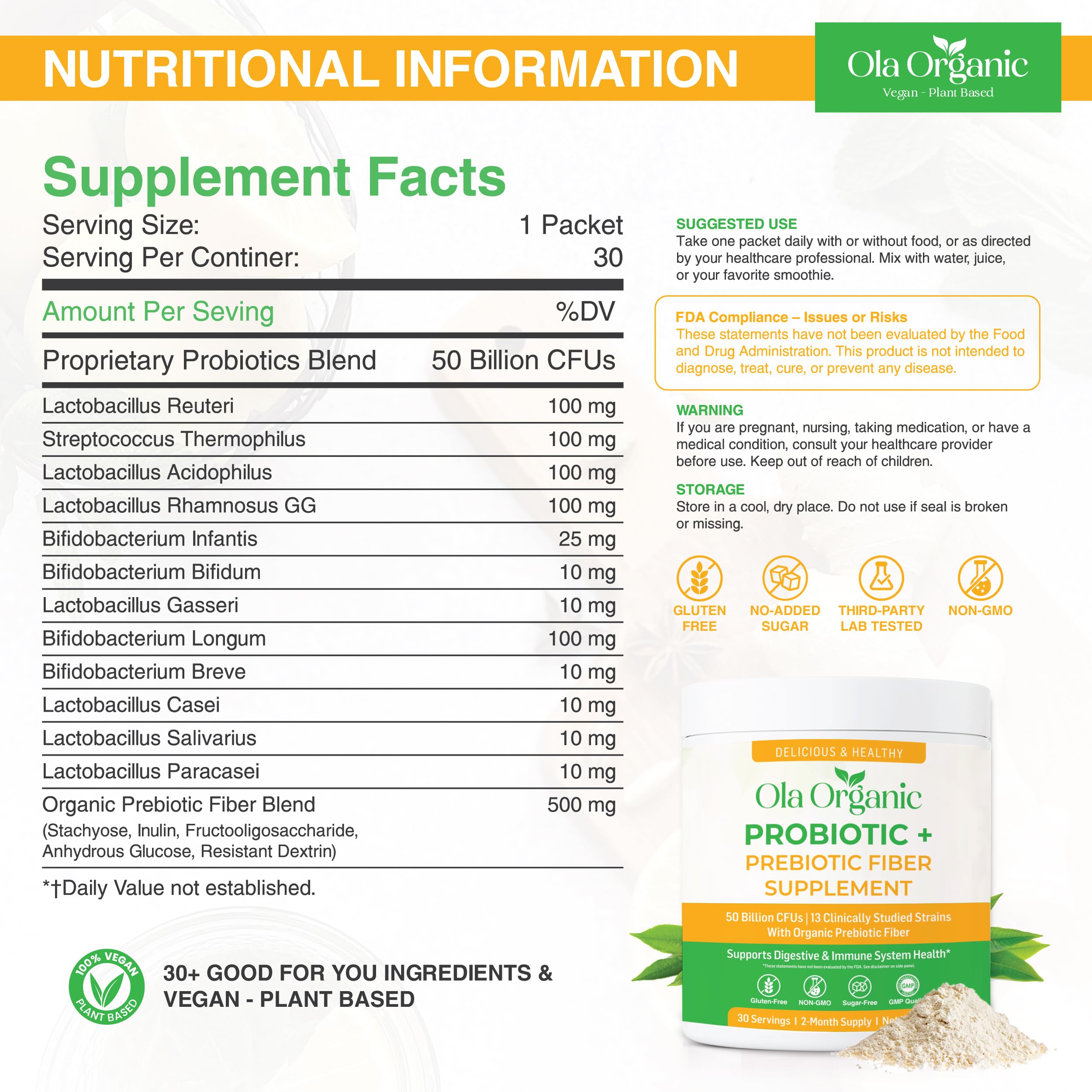 Ola Organic measuring spoon ready to portion probiotic powder