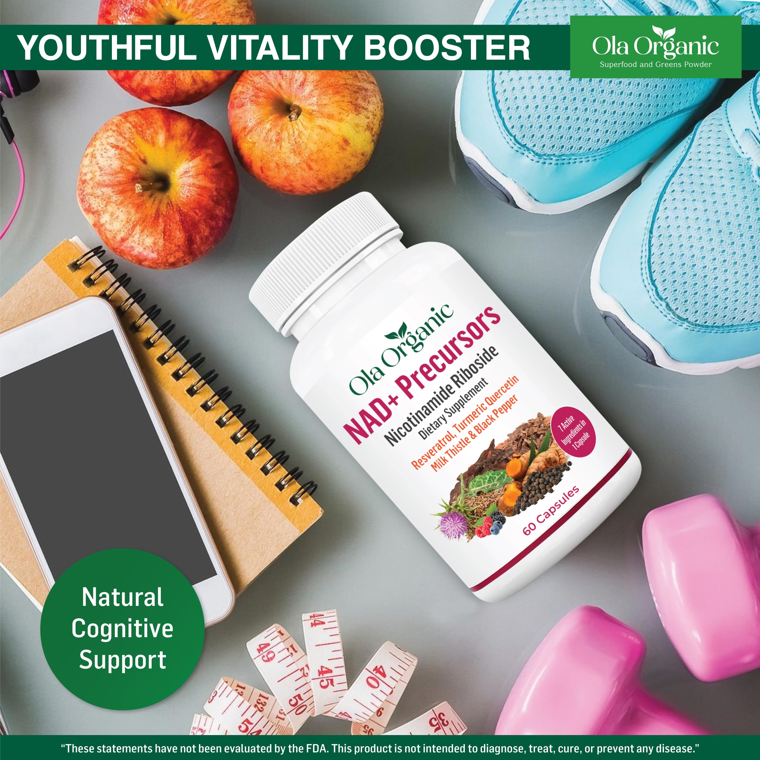 Ola Organic NAD+ with black pepper boosts absorption.