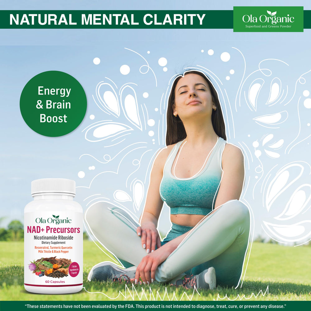Ola Organic NAD+ Rhodiola plant signals daily resilience.