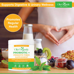 Ola Organic probiotic powder mixed into juice for convenient daily use