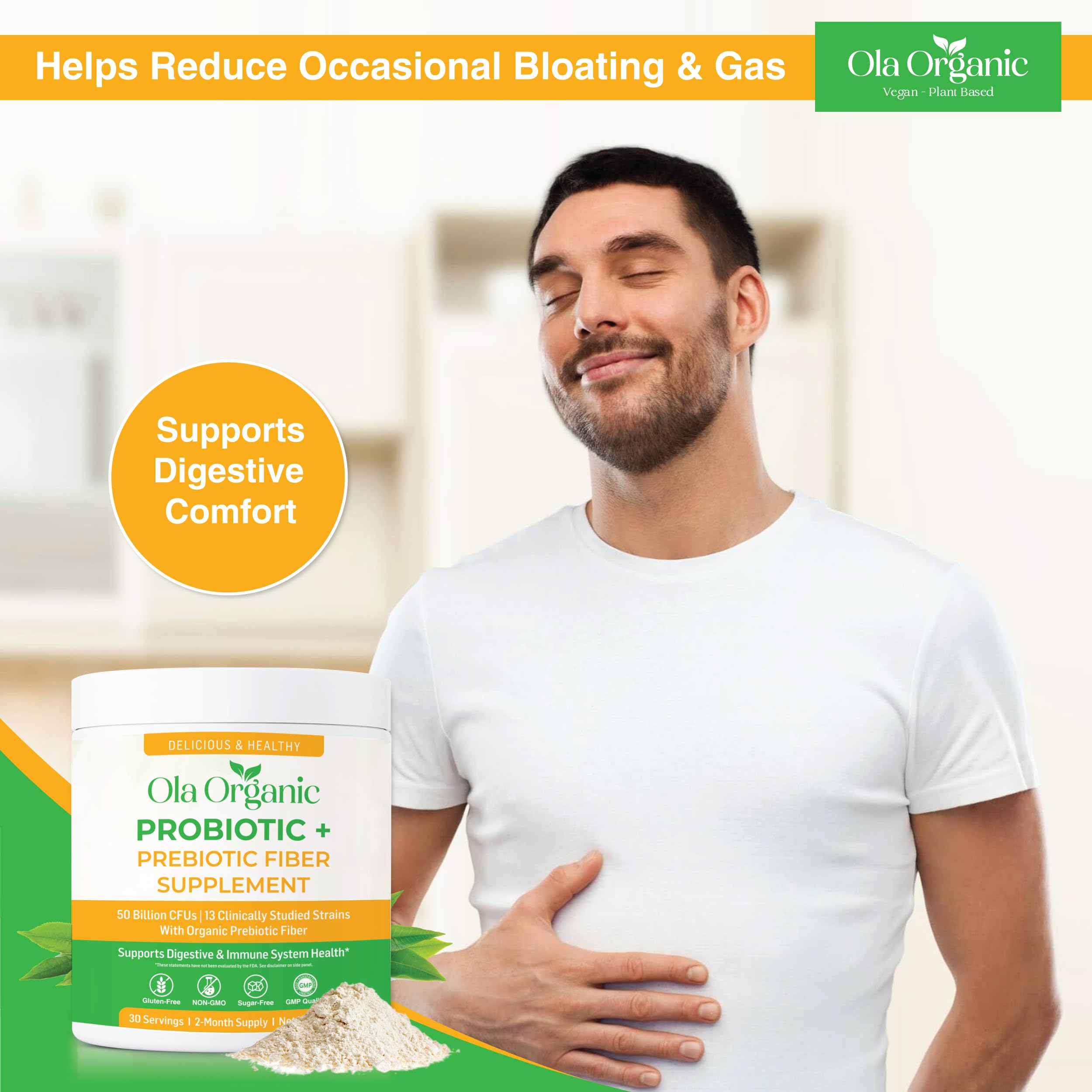 Sealed Ola Organic probiotic powder jar preserves freshness